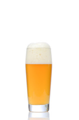 Glass of beer on white background