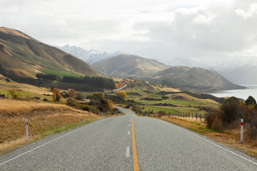 Scenic Road  along Lake Hawea, NZ