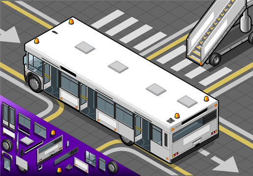 Isometric Airport Bus with Open Doors in Rear View