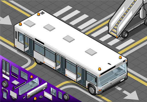 Isometric Airport Bus with Open Doors in Front View