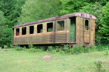 Fototapeta na wymiar Old railroad car in the woods