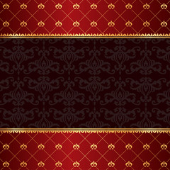 Vintage luxury red damask background with frame of golden elemen