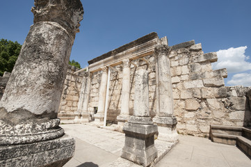 Ancient synagogue ruins in Capernaum in Israel