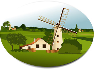 Rural scene with windmill