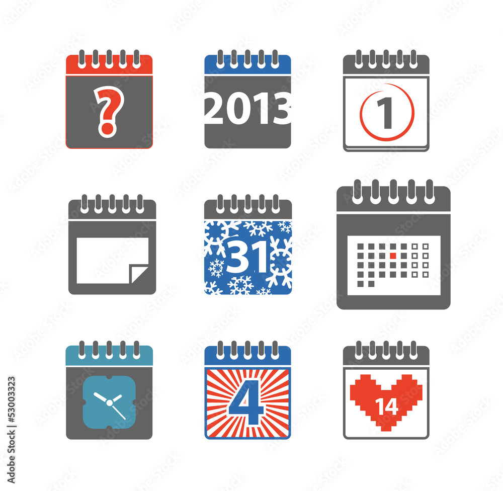 Aufkleber different styles of color calendar web icons collection