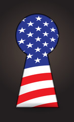 US flag behind keyhole - illustration