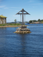 Navigation cross in the Wellbeing bay. Solovetsky Islands