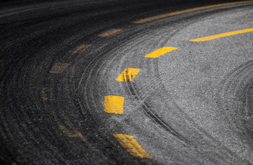 Abstract turning road background with tires track