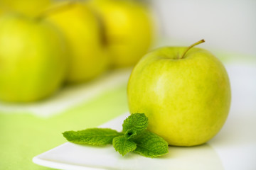 Green apple with mint