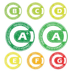 Energy class stamps from A+ to G
