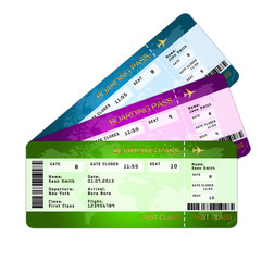 fan of boarding pass ticketsover white