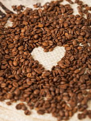 coffee beans on the textile background