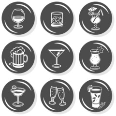 zabawa alkohol drinki zestaw ilustracji szary button set