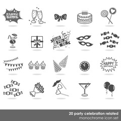 zabawa impreza party zestaw 20 ikon na białym tle - obrazy, fototapety, plakaty