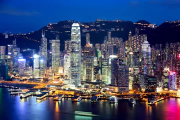 Foto op Plexiglas Hong Kong-stad bij avond © leungchopan