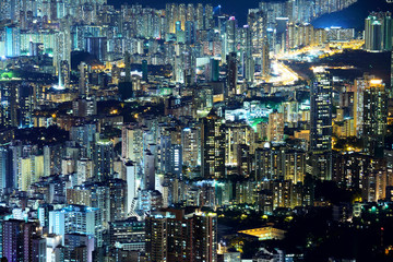 Crowded downtown building in Hong Kong