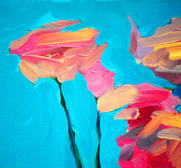 flowers of a rose and blue sky, painting by oil on canvas, backg