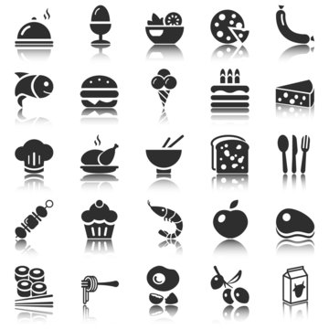 black food icons with reflection
