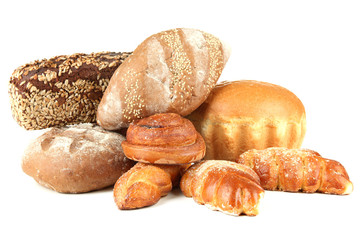 Composition with bread and rolls, isolated on white