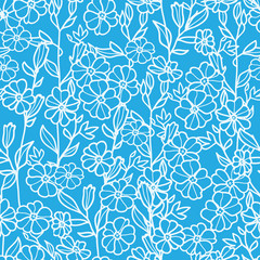 Vector lacey blue and white blossoms seamless pattern background