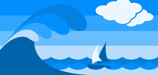 seascape with boat in blue