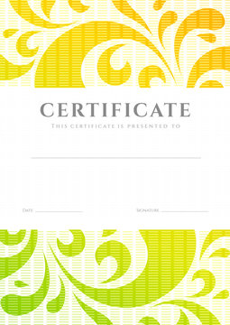 Colorful Certificate / Diploma template. Scroll pattern