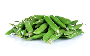 Sweet green peas isolated on white