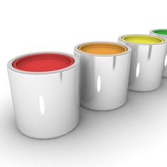 Pots of paint. 3D render.