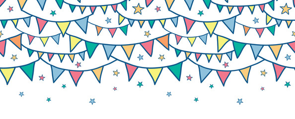 Vector colorful doodle bunting flags horizontal seamless pattern