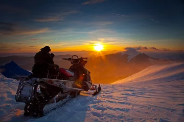 Fotobehang The snowmobile on a beautiful winter landscape © Studio Kwadrat