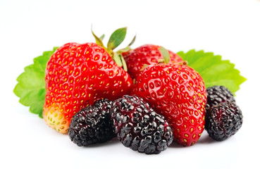 Ripe strawberry and mulberry