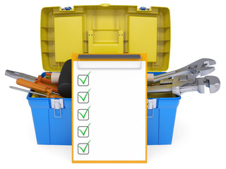 Plastic tool box with tools
