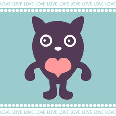 Romantic card with cute kitten