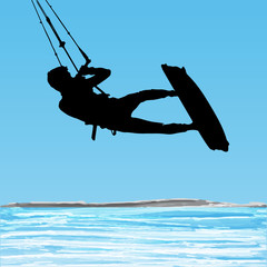 Kiteboarder aerial jump silhouette