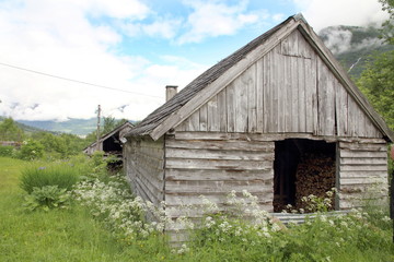 Fototapeta na wymiar Rural architecture in Oldendalen valley, Lake Oldevatnet, Stryn,