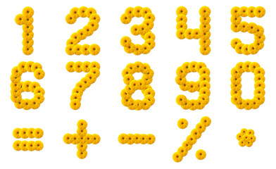 Numerals Alphabet of yellow flowers