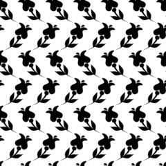 Fototapeta na wymiar Black and white simple floral graphic seamless pattern, vector