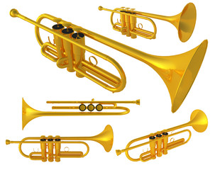 Fototapeta premium Isolated polished 3d brass trumpet. Includes pro clipping path 