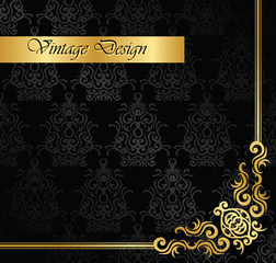 Seamless vintage background in black with a gold decoration