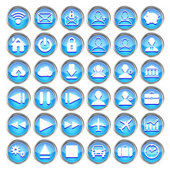 set of blue web, multimedia and business icons on a white backgr
