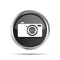 black camera icon button on a white background