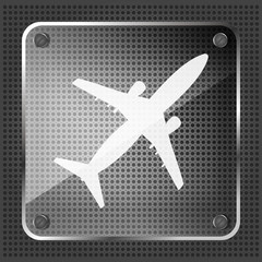 glass airplane icon on a metallic background
