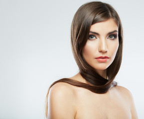 Naklejka premium Healthy clean skin beautiful face model with long hair.