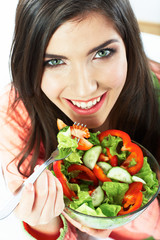 Young woman vegetarian meal isolated portrait.