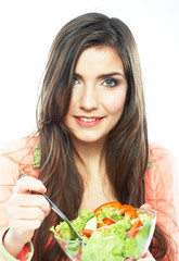 Young woman vegetarian meal isolated portrait.