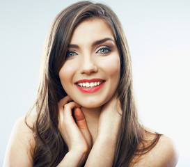Girl face close up. Beauty young woman isolated portrait.