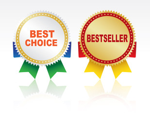 Best choice and bestseller labels with ribbon.