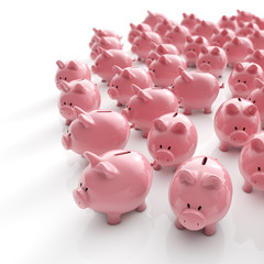 Sparschweine Herde - Geld sparen / 3D Illustration