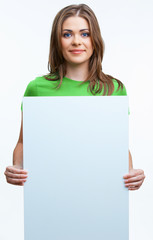 woman holding blank board