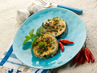 grilled swordfish with mint and hot chili pepper